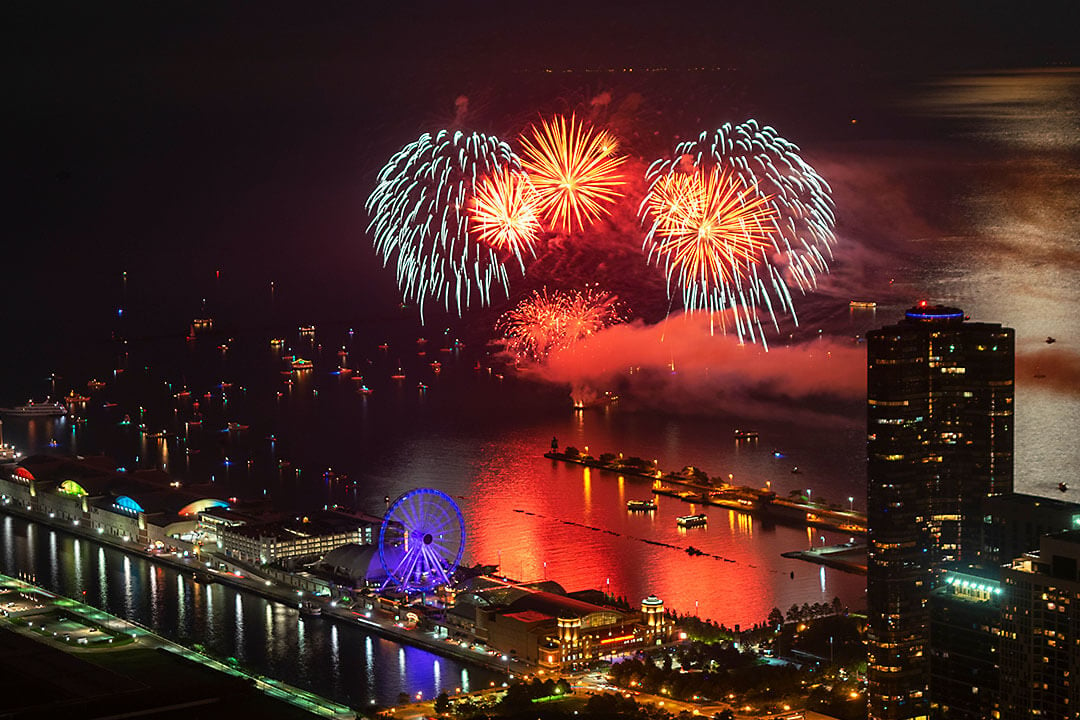 Fireworks at Navy Pier while capturing the view from the 94<sup>th</sup> floor of the John Hancock Building
